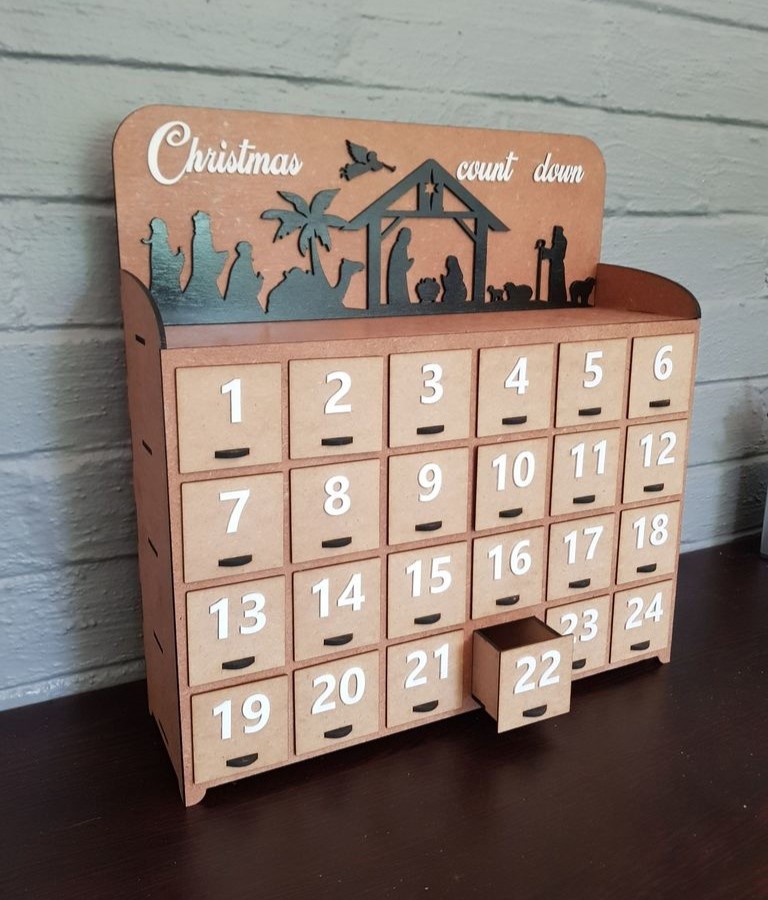 طرح تقویم 24 روزه ظهور کریسمس مناسب برای استفاده در دستگاه های cnc چوب و cnc لیزر - laser cut 24 days christmas advent calendar ai file