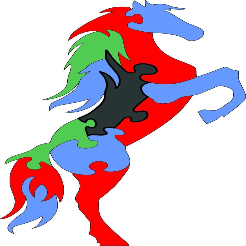 طرح پازل اسب مناسب برای استفاده در دستگاه های cnc چوب و cnc لیزر - horse jigsaw puzzle laser cutting template cdr file