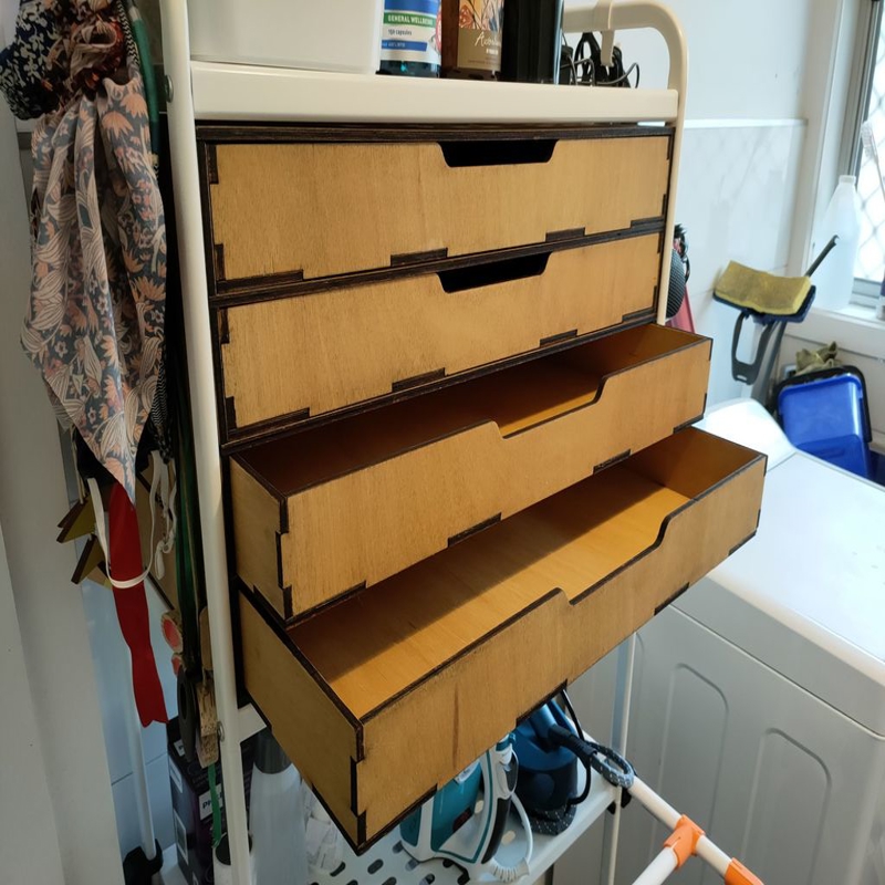 طرح جعبه مقوایی طرح IKEA Mulig مناسب برای استفاده در دستگاه های cnc چوب و cnc لیزر - laser cut ikea mulig integrated drawer unit cdr file