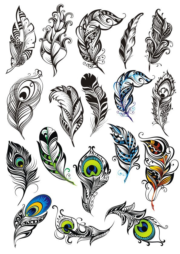 طرح مجموعه وکتور پر طاووس مناسب برای استفاده در دستگاه های cnc چوب و cnc لیزر - peacock feather vector set cdr file