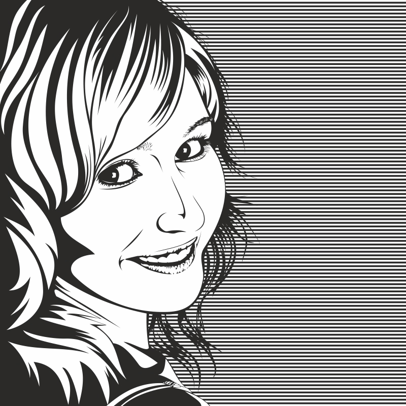 طرح تصویر وکتور زن به صورت سیاه و سفید مناسب برای استفاده در دستگاه های cnc چوب و cnc لیزر - vector drawing of woman in black and white cdr file
