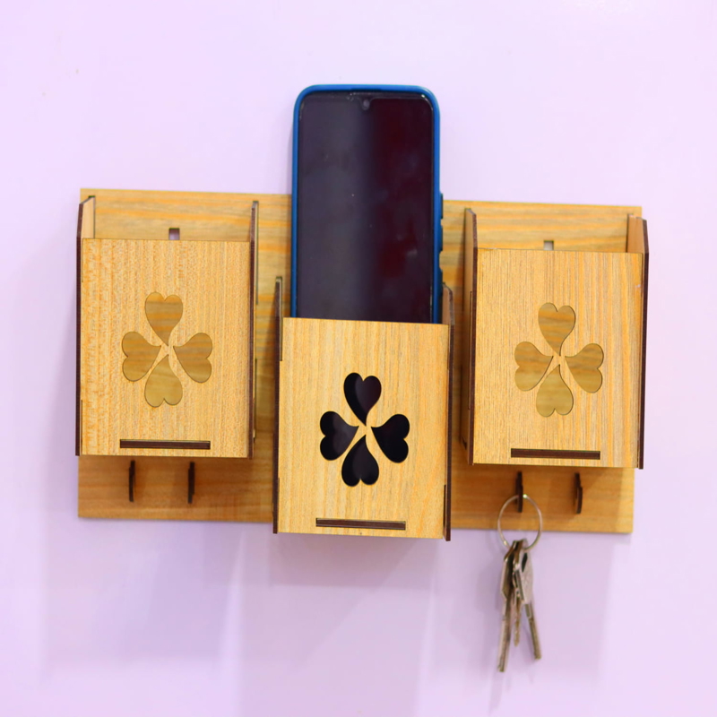 طرح سه بعدی پایه گوشی دیواری مناسب برای استفاده در دستگاه های cnc چوب و cnc لیزر - laser cut wall phone holder 3mm cdr file