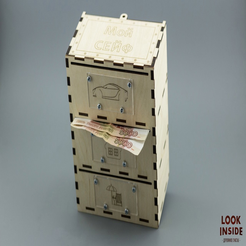 طرح گاوصندوق بانکی مناسب برای استفاده در دستگاه های cnc چوب و cnc لیزر - laser cut money bank safe cdr file