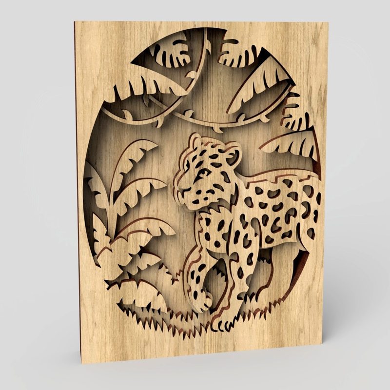 طرح چوب لایه باز صحنه جنگل مناسب برای استفاده در دستگاه های cnc چوب و cnc لیزر - laser cut jungle scene layered wood art cdr file