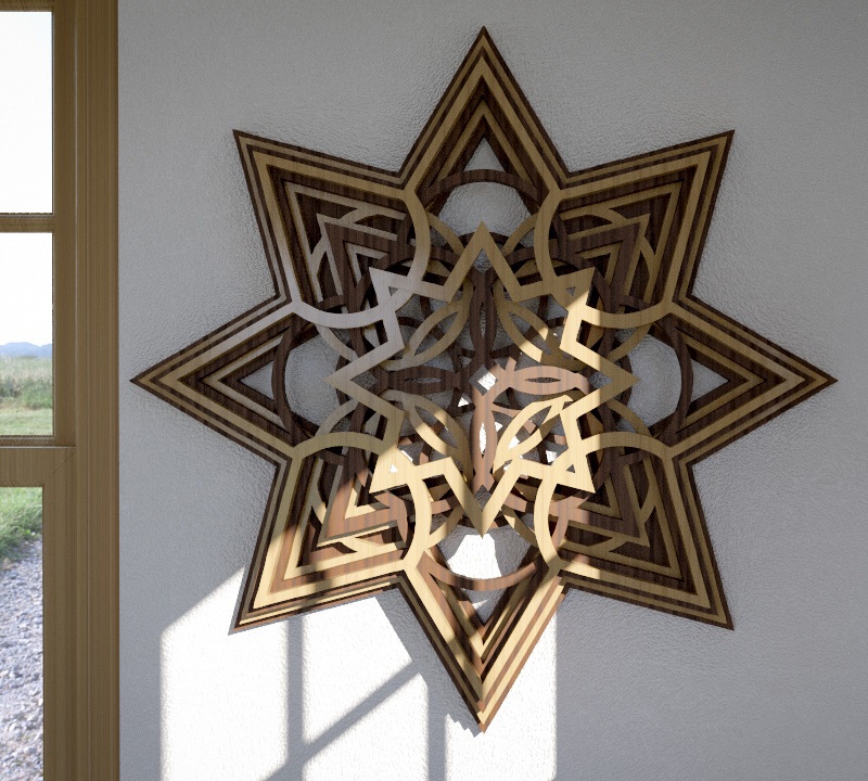 طرح هنری دیواری ستاره چوبی لایه باز مناسب برای استفاده در دستگاه های cnc چوب و cnc لیزر - laser cut wooden star layered wall art cdr file