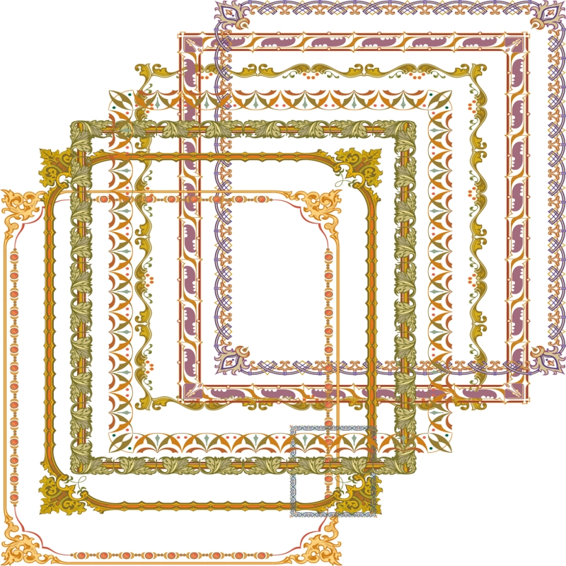 طرح مجموعه قاب و حاشیه فانتزی مناسب برای استفاده در دستگاه های cnc چوب و cnc لیزر - fancy frames and border set cdr file
