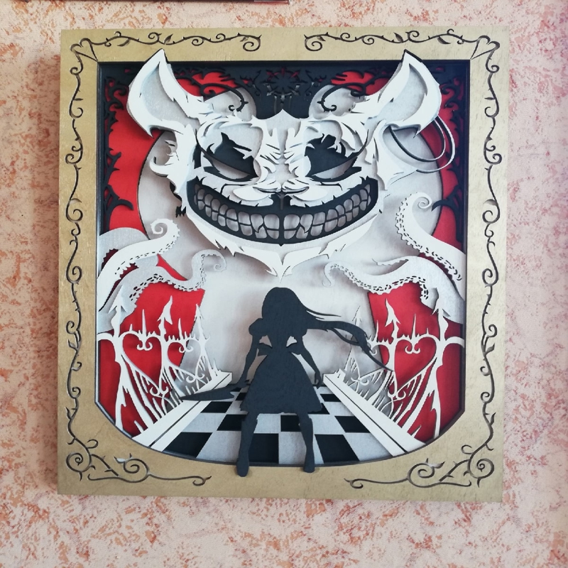 طرح دیوار آلیس سایرلندز مناسب برای استفاده در دستگاه های cnc چوب و cnc لیزر - laser cut wall decoration alice otherlands cdr file