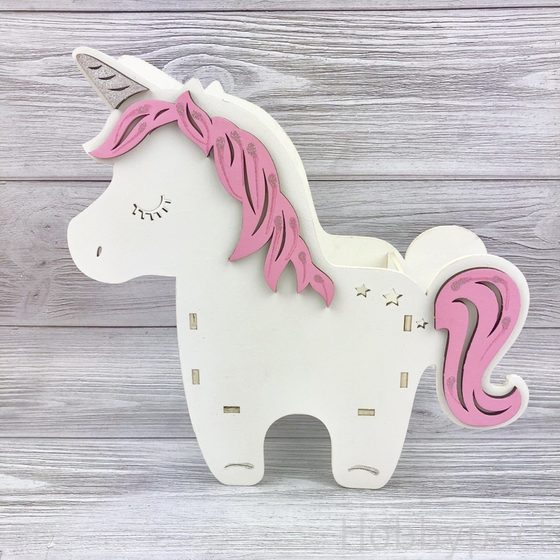 طرح گلدان طرح اسب تک شاخ مناسب برای استفاده در دستگاه های cnc چوب و cnc لیزر - laser cut unicorn planter flower pot decor cdr file
