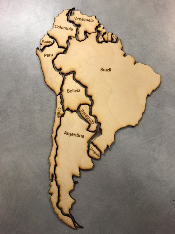 طرح نقشه آمریکای جنوبی مناسب برای استفاده در دستگاه های cnc چوب و cnc لیزر - laser cut south america map puzzle dxf file