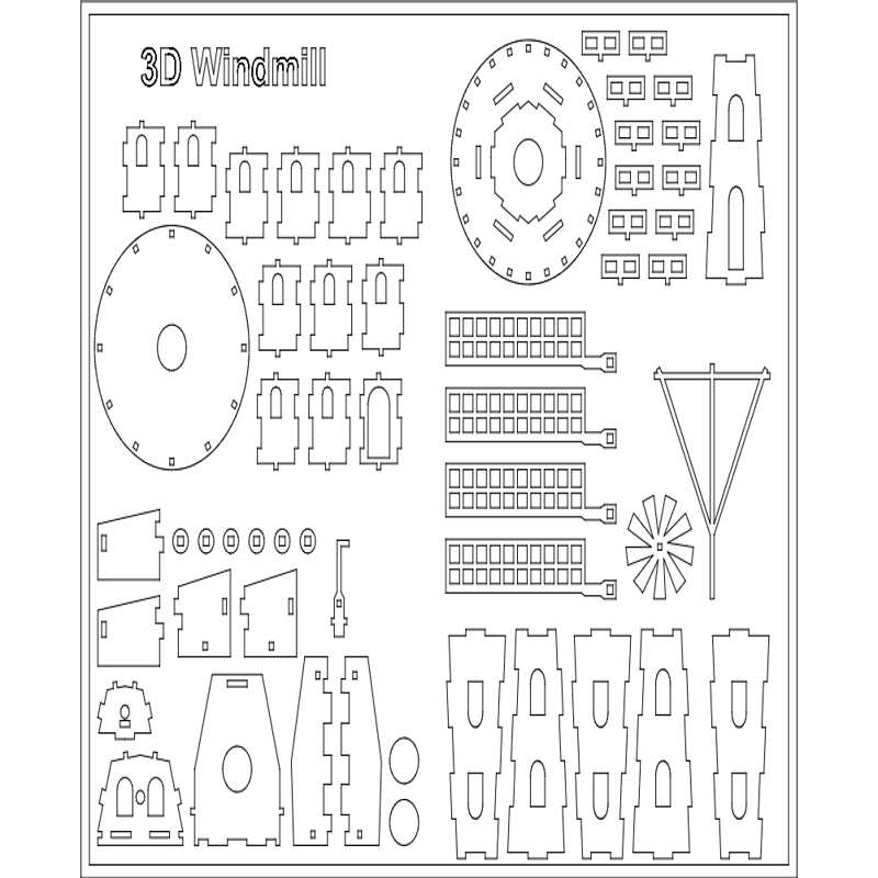 طرح آسیاب بادی سه بعدی مناسب برای استفاده در دستگاه های cnc چوب و cnc لیزر - 3d windmill dxf file