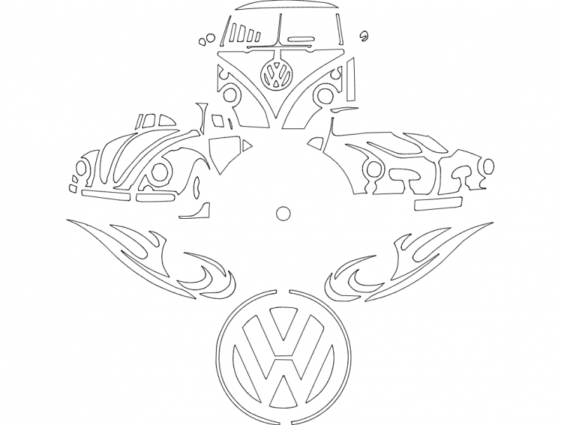 طرح ساعت فولکس واگن مناسب برای استفاده در دستگاه های cnc چوب و cnc لیزر - vw clock dxf file