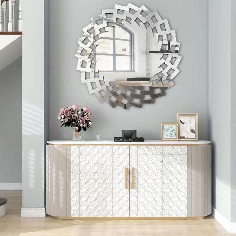 طرح آینه تزئینی گرد اکریلیک بدون قاب مناسب برای استفاده در دستگاه های cnc چوب و cnc لیزر - laser cut frameless acrylic round decorative mirror