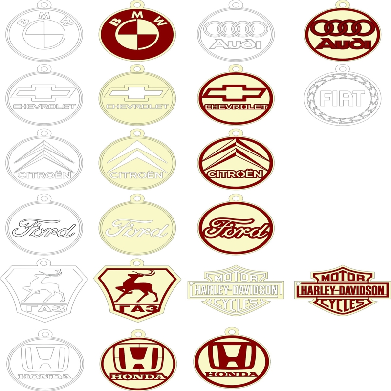 طرح جاکلیدی لوگوی خودکار مناسب برای استفاده در دستگاه های cnc چوب و cnc لیزر - auto logo keychain keyring cdr file