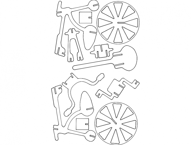 طرح پازل سه بعدی دوچرخه مناسب برای استفاده در دستگاه های cnc چوب و cnc لیزر - bicicleta 3d puzzle dxf file
