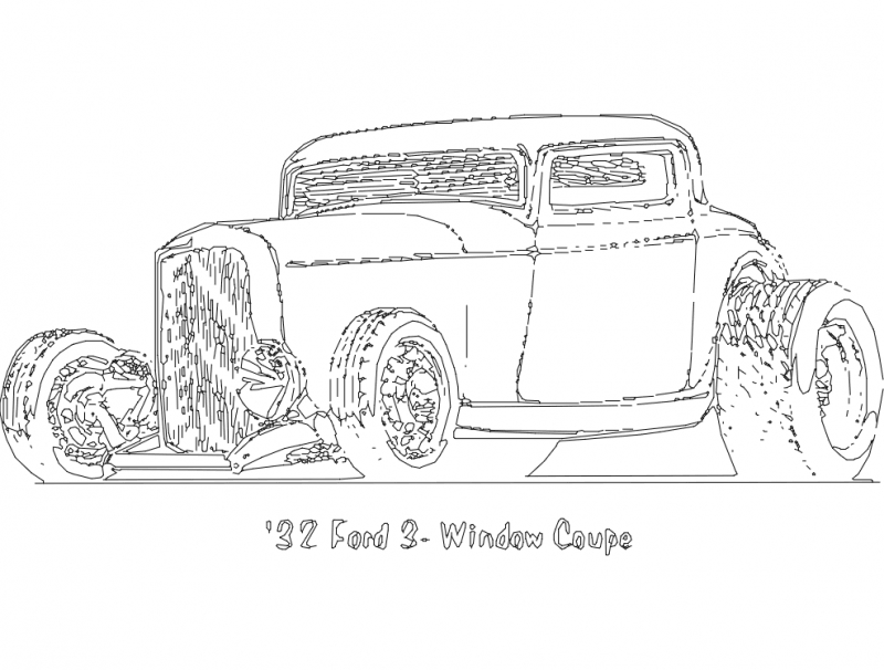 طرح فورد کوپه سه پنجره ۳۲ تایی مناسب برای استفاده در دستگاه های cnc چوب و cnc لیزر - 32 ford 3 window coupe dxf file
