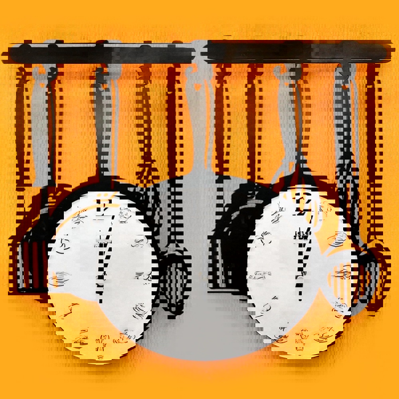 طرح ساعت دیواری آشپزخانه مناسب برای استفاده در دستگاه های cnc چوب و cnc لیزر - laser cut kitchen ware wall clock cdr file