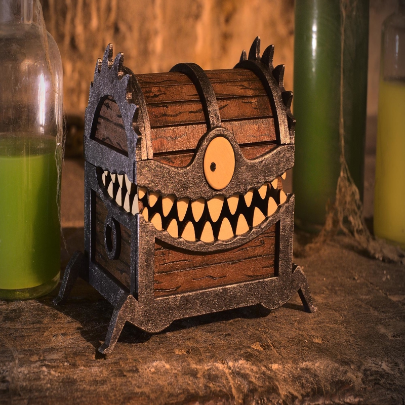 طرح صندوقچه گنج هیولا مناسب برای استفاده در دستگاه های cnc چوب و cnc لیزر - laser cut monster treasure chest cdr file