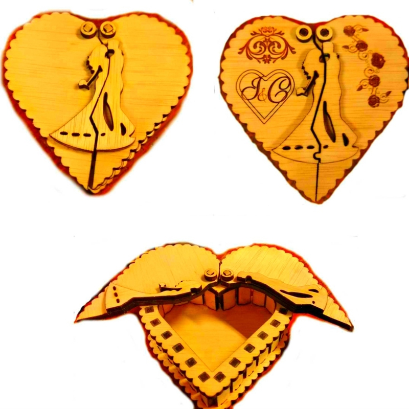 طرح جعبه حلقه قلبی مناسب برای استفاده در دستگاه های cnc چوب و cnc لیزر - laser cut heart ring box template cdr file
