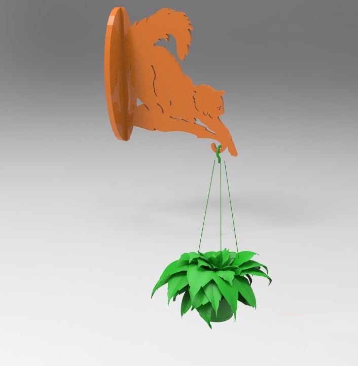 طرح گلدان دیواری طرح گربه مناسب برای استفاده در دستگاه های cnc چوب و cnc لیزر - laser cut wall mounted cat hanging planter cdr file