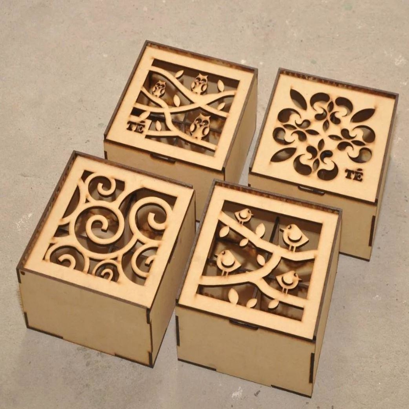 طرح جعبه‌های هدیه چوبی سفارشی با چهار قسمتی مناسب برای استفاده در دستگاه های cnc چوب و cnc لیزر - laser cut wooden custom gift boxes with 4 divisions cdr file