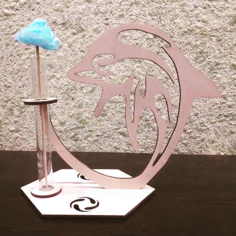 طرح گلدان طرح دلفین چوبی مناسب برای استفاده در دستگاه های cnc چوب و cnc لیزر - laser cut wooden dolphin test tube flower vase stand cdr file