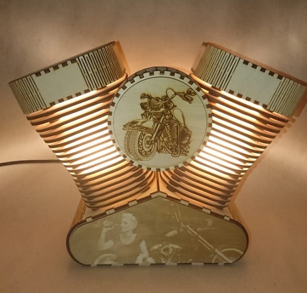 طرح چراغ هارلی دیویدسون مناسب برای استفاده در دستگاه های cnc چوب و cnc لیزر - laser cut harley davidson lamp cdr file