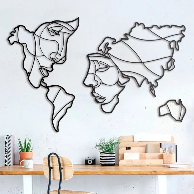 طرح نقشه جهان برای دیوار مناسب برای استفاده در دستگاه های cnc چوب و cnc لیزر - laser cut faces of the world map wall art cdr file