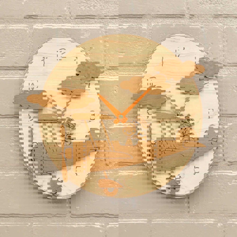 طرح ساعت دیواری کارتونی طرح خلبان با قابلیت - مناسب برای استفاده در دستگاه های cnc چوب و cnc لیزر - laser cut cartoon pilot plane wall clock cdr file