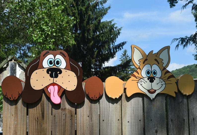 طرح فنس سگ و گربه مناسب برای استفاده در دستگاه های cnc چوب و cnc لیزر - laser cut dog and cat fence peekers cdr file