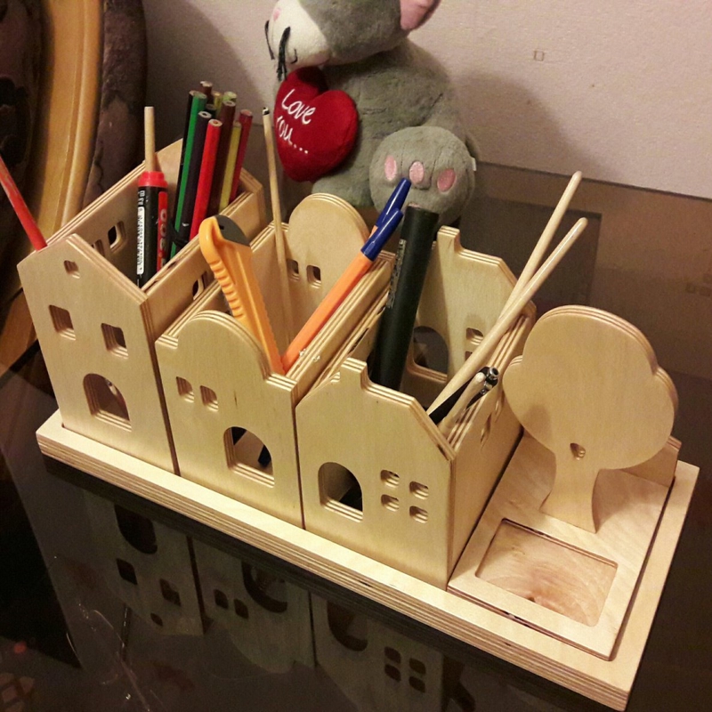 طرح میز تحریر مناسب برای استفاده در دستگاه های cnc چوب و cnc لیزر - laser cut city desk organizer cute desk organization ideas ai file
