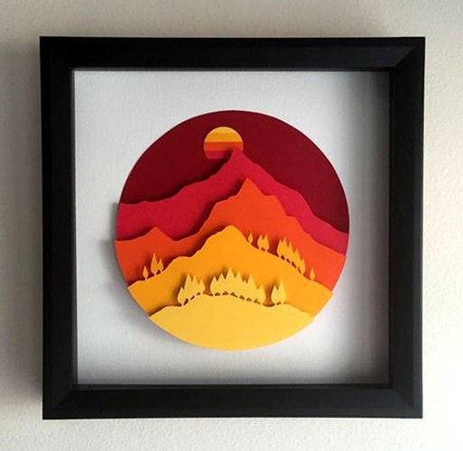 طرح کوه مناسب برای استفاده در دستگاه های cnc چوب و cnc لیزر - laser cut mountains layered wall art decor cdr file