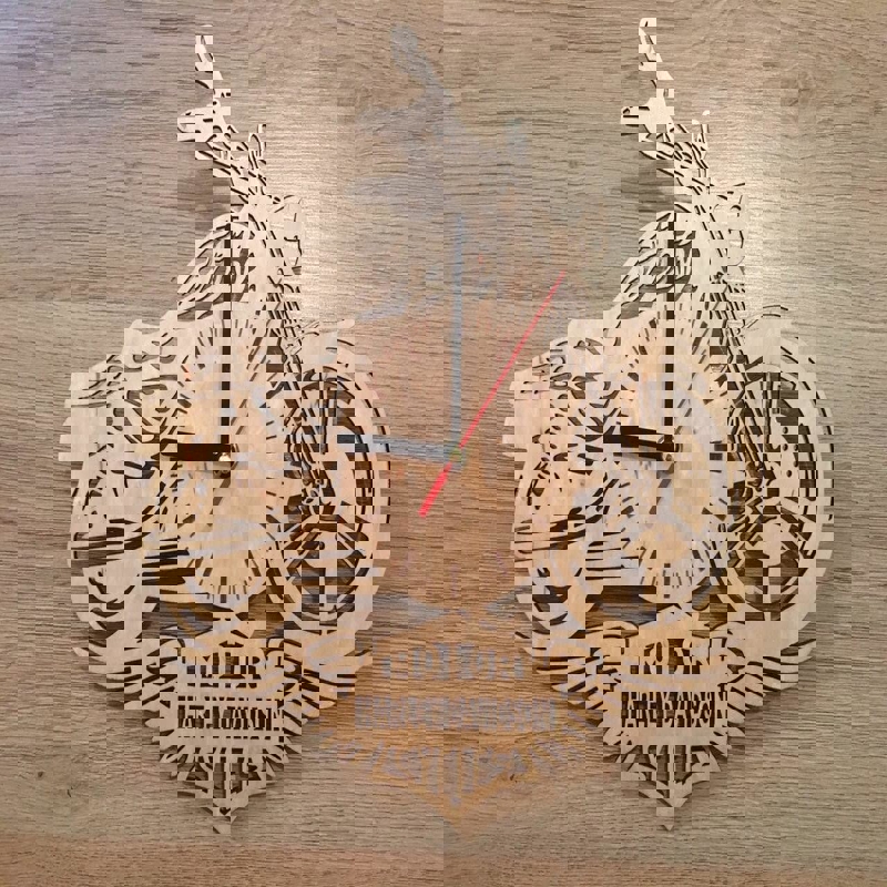 طرح ساعت هارلی دیویدسون مناسب برای استفاده در دستگاه های cnc چوب و cnc لیزر - laser cut harley davidson clock cdr file