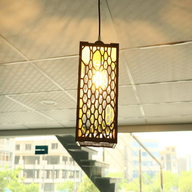 طرح انتزاعی چراغ آویز چوبی مناسب برای استفاده در دستگاه های cnc چوب و cnc لیزر - laser cut wooden pendant light abstract pattern cdr file