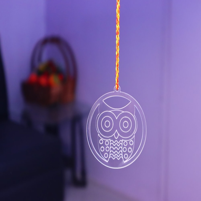 طرح آویز اکریلیک حکاکی شده جغد با مناسب برای استفاده در دستگاه های cnc چوب و cnc لیزر - laser cut owl engraved acrylic pendant dxf file