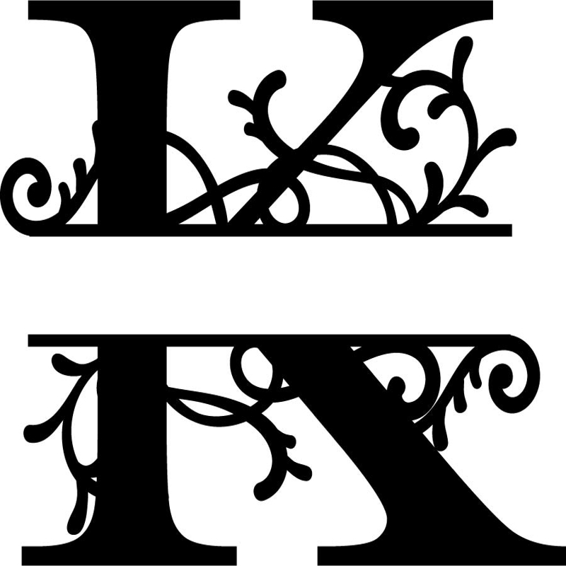 طرح مونوگرام شکفته حرف K مناسب برای استفاده در دستگاه های cnc چوب و cnc لیزر - flourished split monogram k letter eps file