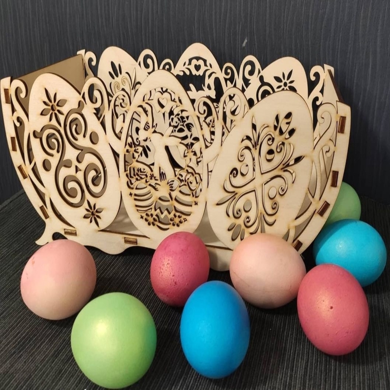 طرح سبد تخم مرغ عید پاک چوبی مناسب برای استفاده در دستگاه های cnc چوب و cnc لیزر - laser cut wooden easter egg basket cdr file