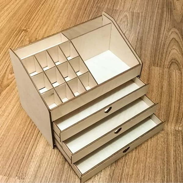 طرح جعبه رومیزی با کشو مناسب برای استفاده در دستگاه های cnc چوب و cnc لیزر - laser cut desktop storage box with drawers dxf file