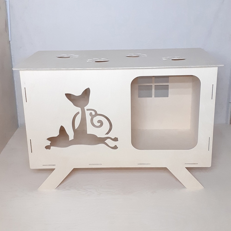 طرح خانه چوبی گربه مناسب برای استفاده در دستگاه های cnc چوب و cnc لیزر - laser cut wooden cat house cdr file