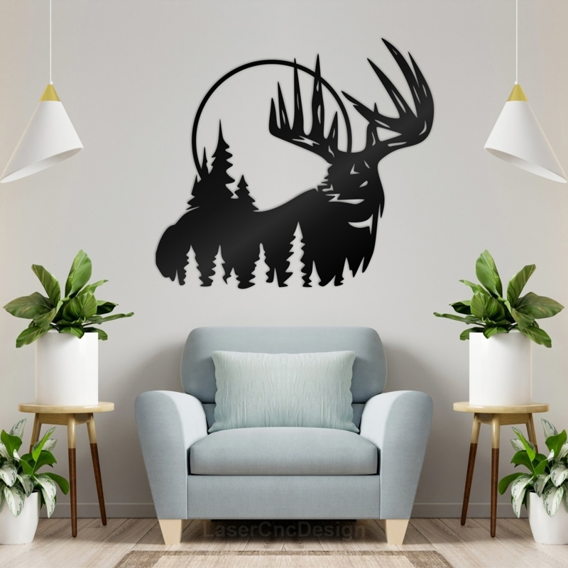 طرح تزیین دیوار گوزن مناسب برای استفاده در دستگاه های cnc چوب و cnc لیزر - laser cut deer wall decor cdr file