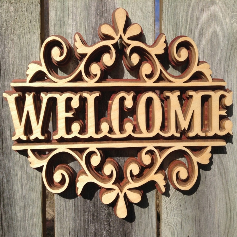 طرح تابلوی خوشامدگویی لایه باز مناسب برای استفاده در دستگاه های cnc چوب و cnc لیزر - laser cut layered welcome sign cdr file
