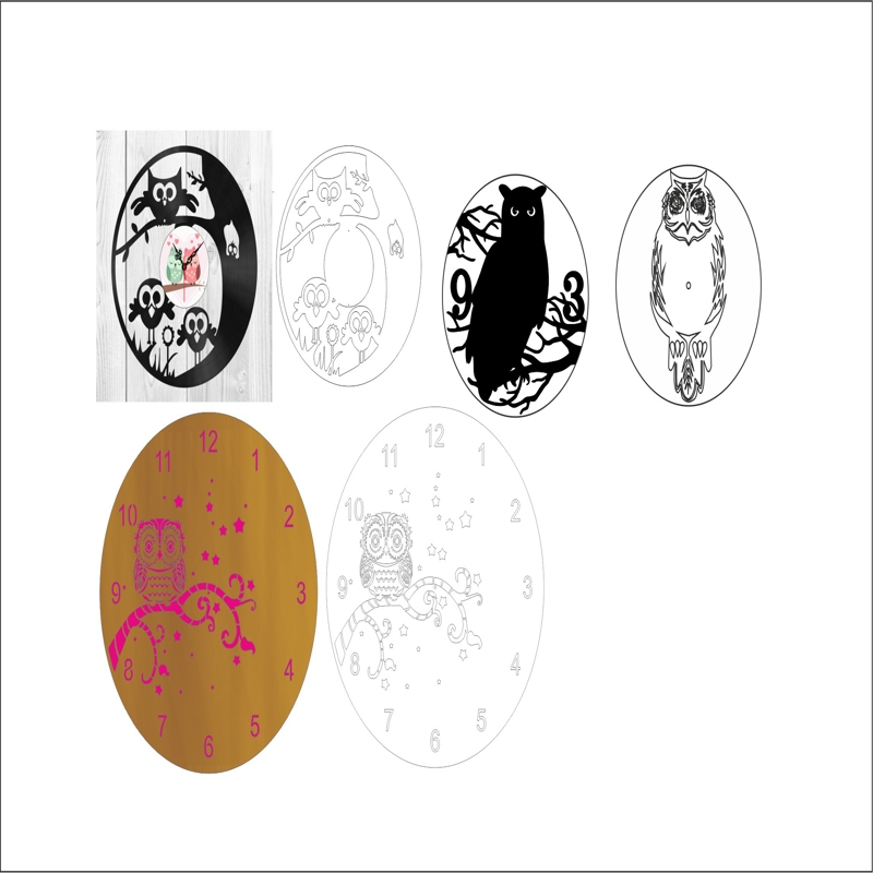 طرح ساعت جغد مناسب برای استفاده در دستگاه های cnc چوب و cnc لیزر - owl clocks cdr file