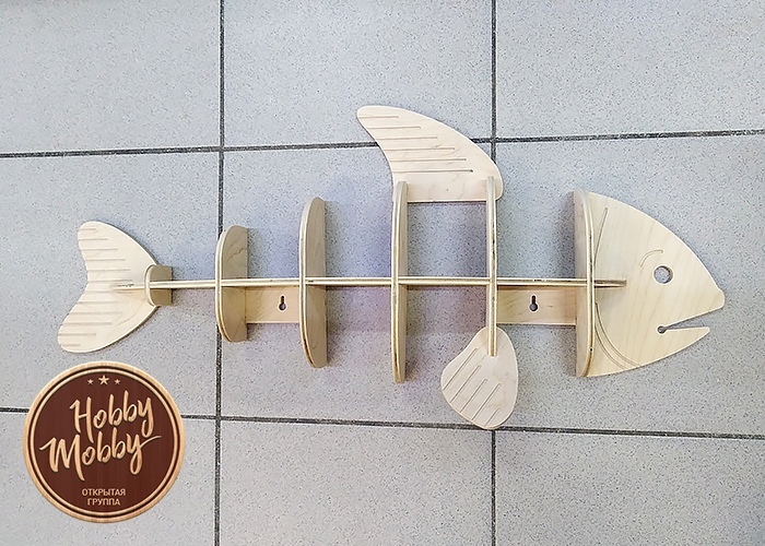 طرح قفسه ماهی پولکا ریبا مناسب برای استفاده در دستگاه های cnc چوب و cnc لیزر - polka ryba fish shelf dxf file