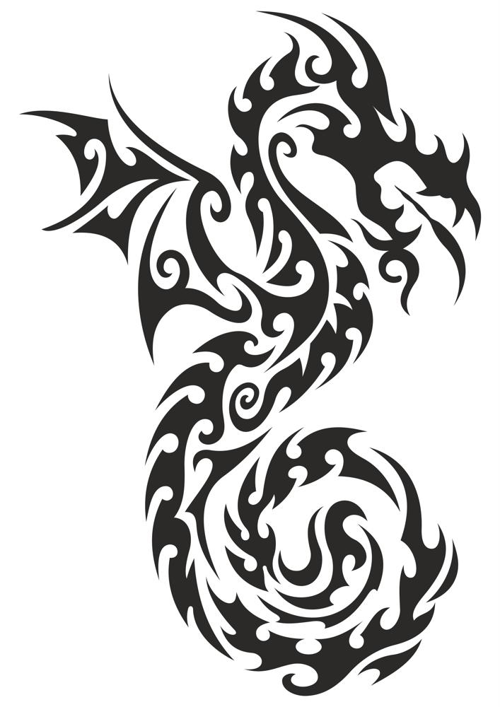 طرح فایل وکتور خالکوبی توتم اژدها مناسب برای استفاده در دستگاه های cnc چوب و cnc لیزر - dragon totem tattoo sticker vector cdr file