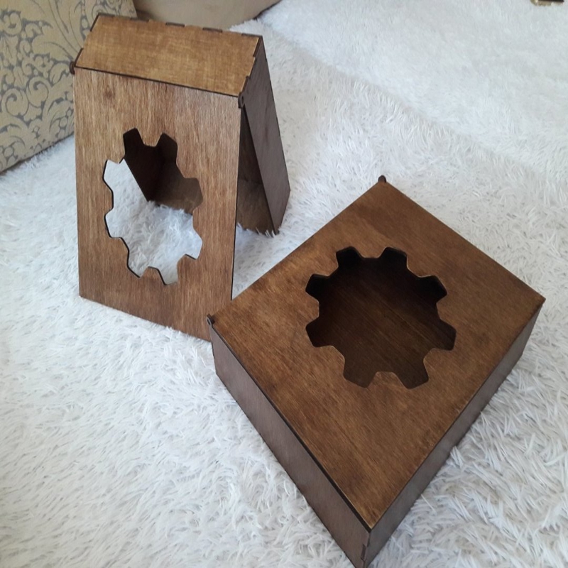 طرح جعبه تخته سه لا با چرخ دنده مناسب برای استفاده در دستگاه های cnc چوب و cnc لیزر - laser cut plywood box with gear cdr file