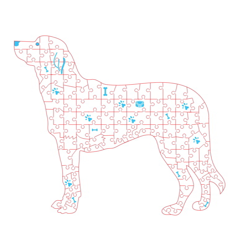 طرح پازل سگ مناسب برای استفاده در دستگاه های cnc چوب و cnc لیزر - laser cut dog jigsaw puzzle cdr file