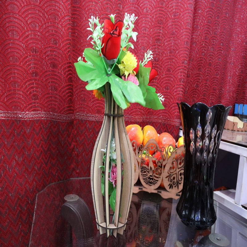 طرح گلدان با ضخامت ۳ میلی‌متر مناسب برای استفاده در دستگاه های cnc چوب و cnc لیزر - laser cut vase flower pot 3mm cdr file