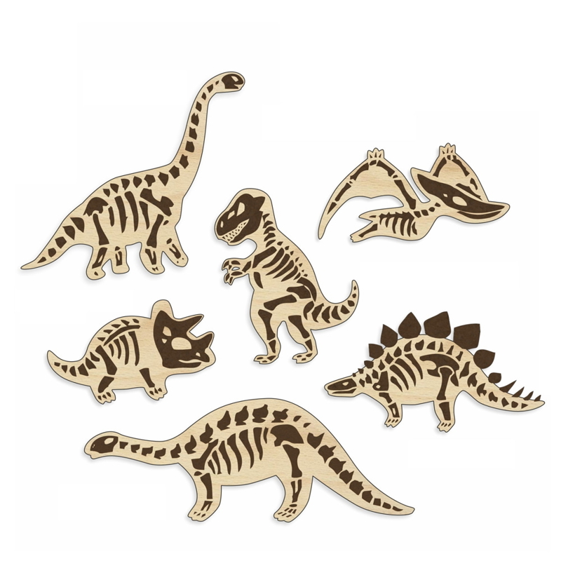 طرح آهنرباهای دایناسور مناسب برای استفاده در دستگاه های cnc چوب و cnc لیزر - laser cut dinosaur magnets cdr file