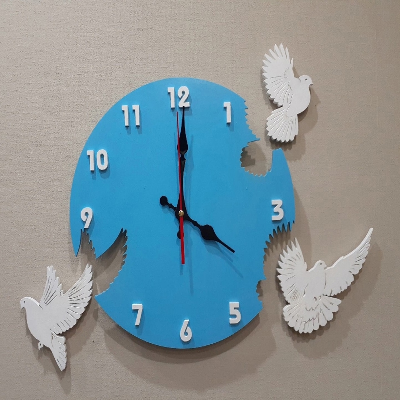 طرح ساعت دیواری طرح کبوتر مناسب برای استفاده در دستگاه های cnc چوب و cnc لیزر - laser cut pigeon wall clock cdr file