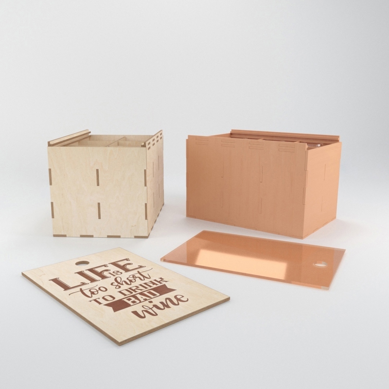 طرح حکاکی جعبه با طرح مناسب برای استفاده در دستگاه های cnc چوب و cnc لیزر - laser cut life is too short to drink bad wine engraved box cdr file