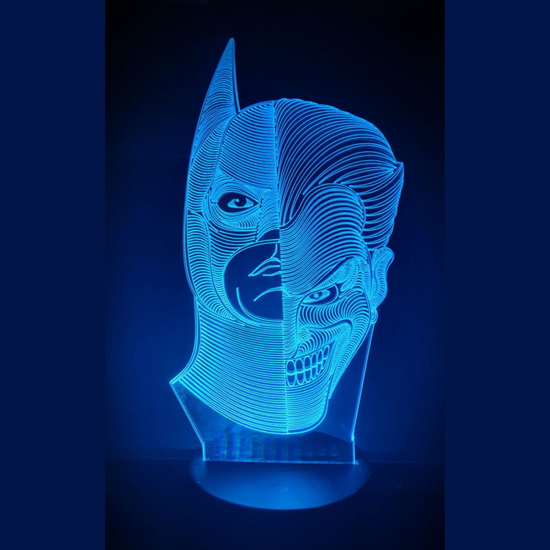 طرح چراغ خواب سه بعدی بتمن و جوکر مناسب برای استفاده در دستگاه های cnc چوب و cnc لیزر - laser cut batman joker 3d night light cdr file